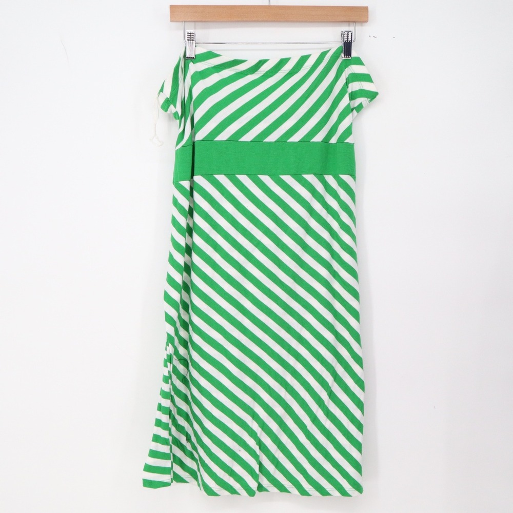 Dots Dress Womens 2X Striped Green White Knit Sleeveless Belted Excellent